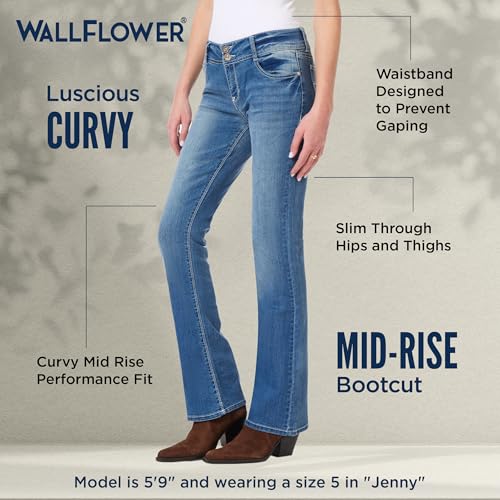 Image of WallFlower Luscious Curvy Bootcut Jeans for Women, Mid-Rise Insta Stretch Denim, Size-Inclusive Juniors Jeans