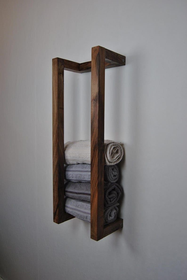 Wall-Mounted Wooden Towel Rack – Space-Saving, Handcrafted, Rustic Bathroom Organizer, Durable Solid Wood Storage Shelf | Wooden Wall-Mounted Towel Rack, Vertical Storage Holder for Bathroom