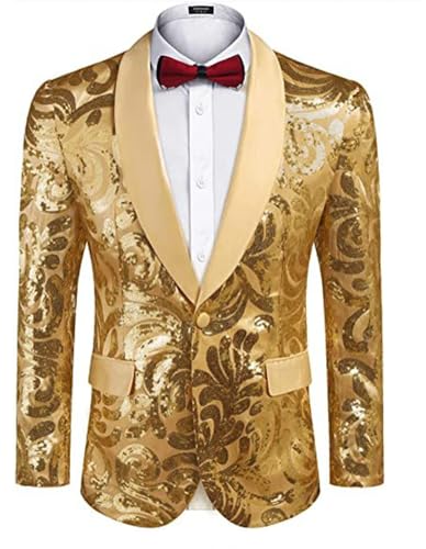 Mens Wedding Sequin Blazer Christmas Tuxedo Shiny Suit Jacket for Men Party