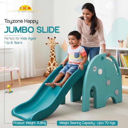Image of Toyzone Happy Jumbo Slide (Blue) for Kids|Baby Play Slide | Indoor & Outdoor Kids Slider | Easy Assembly | Safe Rounded Design | BIS Certified | Made in India | Kids Slide for 1-6 Years, Upto 70 kgs