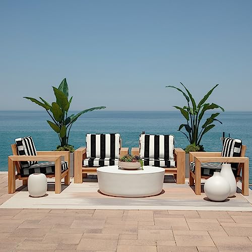 Arden Selections Oasis Outdoor Deep Seating Cushion Set 24 X 24, Onyx Black Cabana Stripe #TOP3