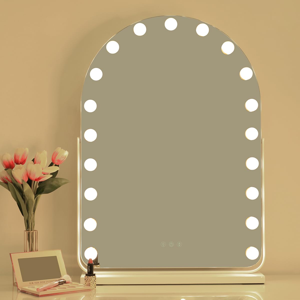 OUO Hollywood Espejo de maquillaje con luz LED, arco Smart Touch Control Espejo de maquillaje, 3 modos de iluminación, brillo ajustable, espejo de mesa sin marco o espejo montado en la pared