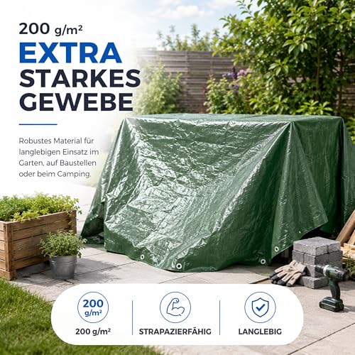 2x2 m Plane & Schutzplane grün - Gartenplane & Allzweckplane wasserdicht - 200 g/m² grün… – Ansicht 3