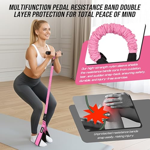 Image of Upgrade Pedal Resistance Band with Handle, Adjustable Tube Foot Pedal Device Puller Exercise Bands, for Abs Arm Leg Waist Workout, Core Pilates, Sit Up Fitness Equipment for Full Body Training