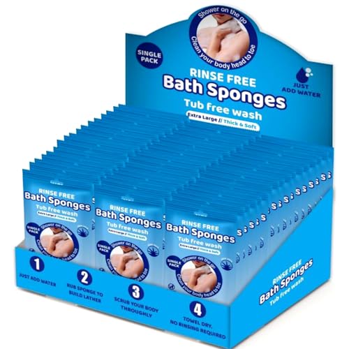 Turgiene Disposable No Rinse Bathing Wipes for Travel, Market and Stores - All-in-1 Single Use Shower Wipes, Simply Dampen, Lather, and Dry Without Shampoo or Rinsing, Unscented 1x48 Sponge
