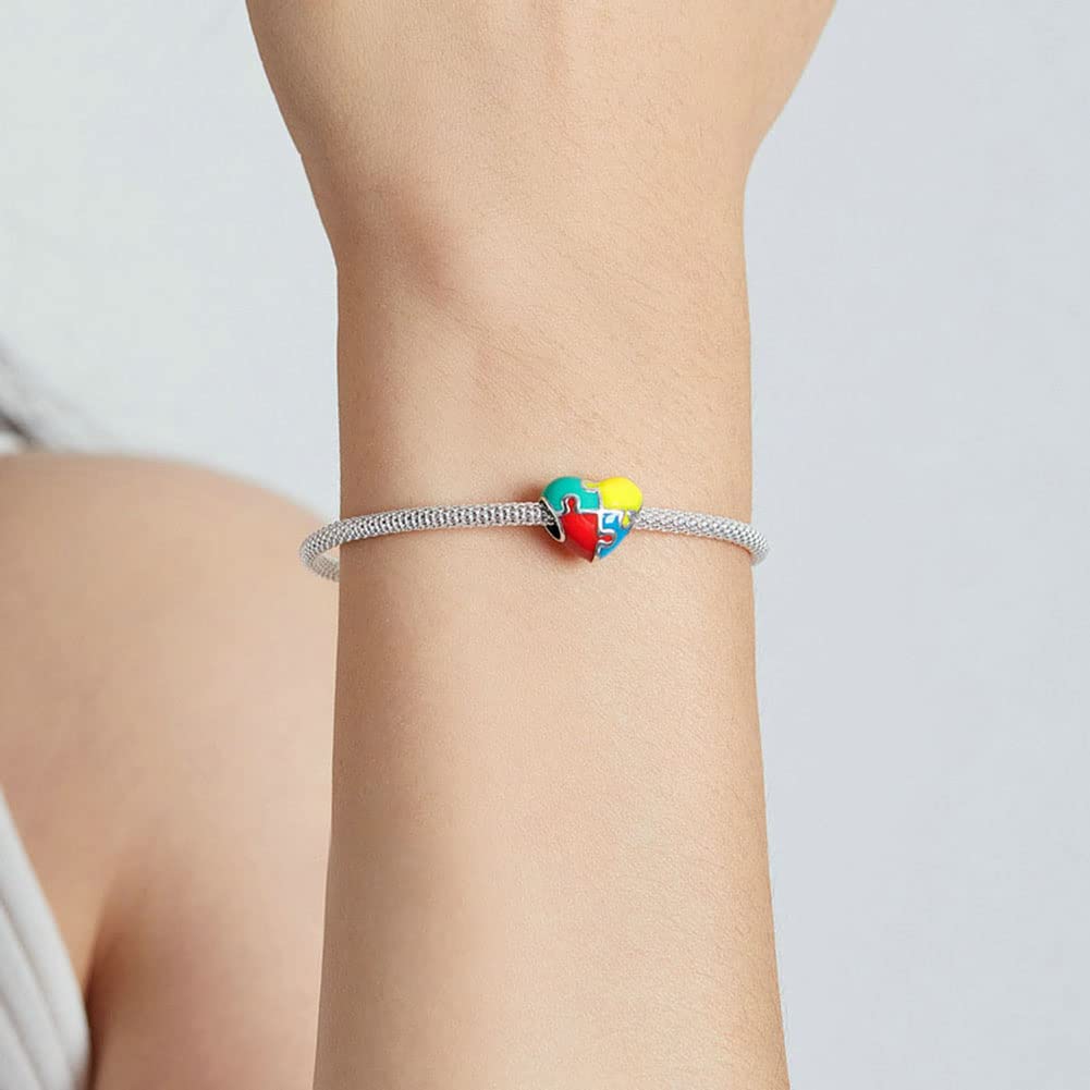 Abalorio de plata de ley 925 con diseño de rompecabezas para autismo, cubo mágico, regalo de cumpleaños, para pulsera Pandora, Plata de ley