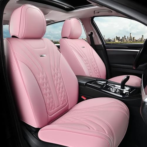 Image of Coverado Car Seat Covers Full Set, 5 Seats Front Seat Cover and Back Seat Covers for Cars, Automotive Seat Covers Nappa Leather Waterproof Seat Covers, Car Seat Protectors Universal for Cars Pink