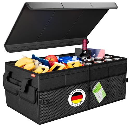 ATHLON TOOLS Organizador para maletero XXL – Organizador de coche plegable - Bolsa para maletero antideslizante, reforzada, bolsa para maletero estable con tapa – Caja para coche para guardar y