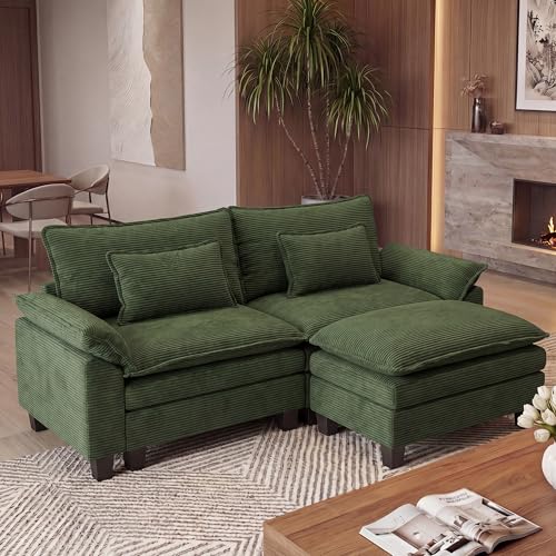 Image of URRED Oversized Modular Sectional Sofa，Solid Green：87 inch L Shaped