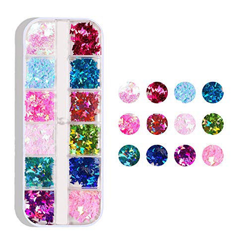 3 Boxen Schmetterling Glitzer Nägel,Schmetterling Nagel Pailletten,Verschiedene Formen Nail Art Flake Nail Glitter, 3D… – Bild 7