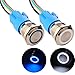 Produktbild Gebildet 2 Stücke 19mm Edelstahl Kurzzeitiger Drucktasten 12V-24V 5A LED 1NO1NC SPDT ON Off Wasserdichter Momentan Drück Knöpfe mit Steckdose Stecker (Blau + Weiß LED)