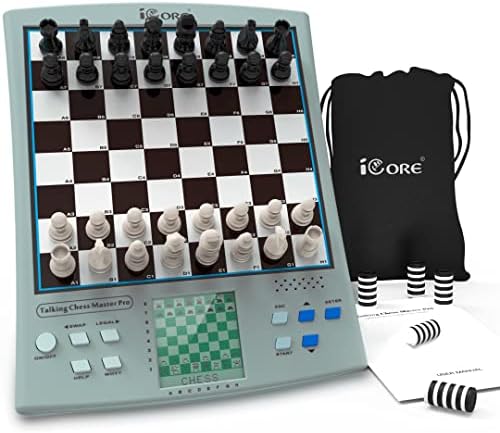iCore Electronic Chess Set - Enhance Brain Power 30 Skill Levels &100 Preset Exercises - 14 Challenging Brain Games, Talking Chess Tutor, 1 or 2 Player Coach Mode - Perfect for Kids and Family Fun