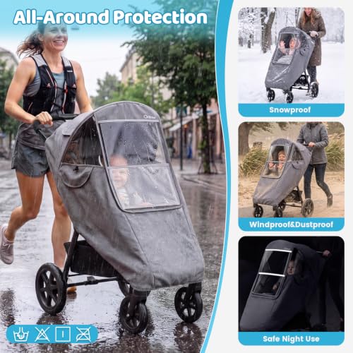 Image of Clear Stroller Rain Cover, Universal Fit, Side Ventilation, Light Gray