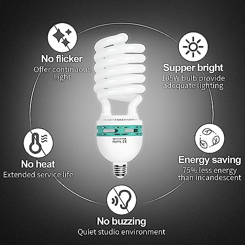 Image of EMART Full Spectrum Light Bulb, 105W Spiral CFL 5500k Daylight for Softbox Lighting Kit, Replacement Lamp for Photography Photo Video Studio, Household Use, Portrait Shooting -2PACK