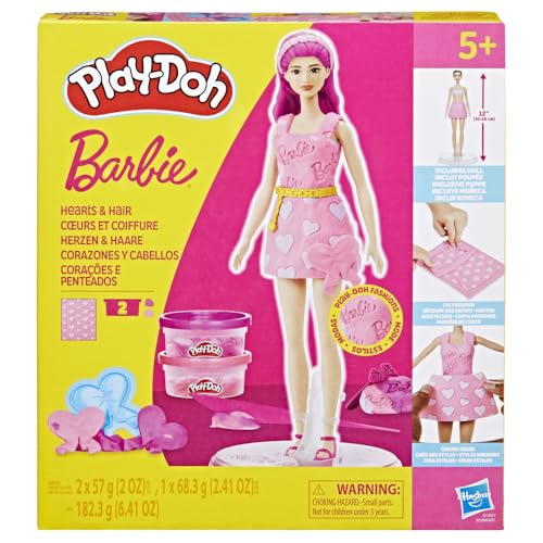 Play-Doh Barbie Hearts and Hair Set Make Doll Clothes with Modeling Compound & 10 Fashion Accessories Arts & Crafts for Toys for Girls & Boys 5+ Pretend Play Toy Christmas Gifts