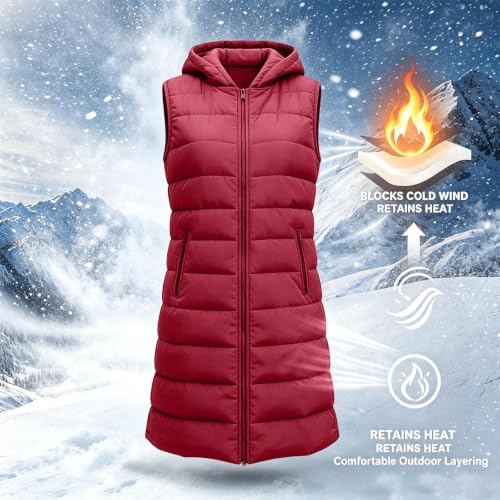 Gumipy Long Puffer Vest Women Quilted Vest with Hood Sleeveless Puffer Coat - image 7
