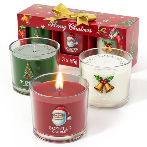 Image of CHILLFLAME Christmas Candles, Scented Candles Gift Set for Stress Relief, 3 Votive Candles for Women and Men, Christmas Candle Gifts for Women (Red + Green + White, 7 oz)
