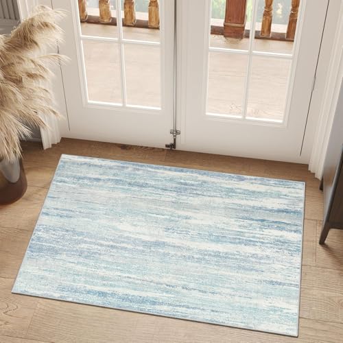 Alfombra pequeña MUJOO lavable 2x3 azul neutro de área miniatura 2