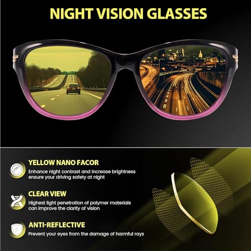 TJUTR Women’s Night Vision Driving Glasses, Polarized Yellow Tint Anti Glare & Enhanced Vision Eyewear for Nighttime Driving4