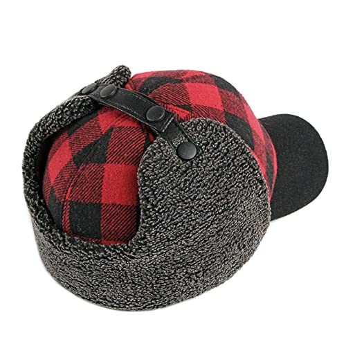 YESCAP-Winter-Bomber-Hats-Men-Thicken-Russian-Trapper-Hat-Earflap-Baseball-Cap-Red-Black-Plaid-Windproof-Bomber-Hat-for-Women