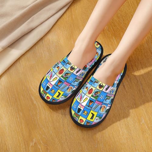 Mexican Loteria Cards Slippers Cozy Non-Slip House Slippers Soft Fluffy Indoor Shoes For Women Men3
