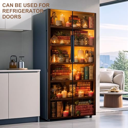 Image of Candlelit Bookshelf Door Sticker, Library Door Cover, 30.3x78.7in