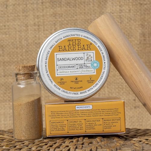 Image of The Bare Bar Sandalwood Deodorant - 20 gm | Woody floral Fragrance| Odor & Sweat Control | Gentle, Natural formula and Chemical free | Travel Mini Size Solid Deodorant for Men & Women