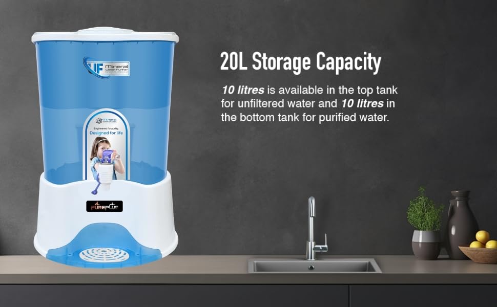 Image of Pureplus 20 L Gravity Water Purifier UF Technology Based Non-Electric & Chemical Free Counter Top Water Filter System