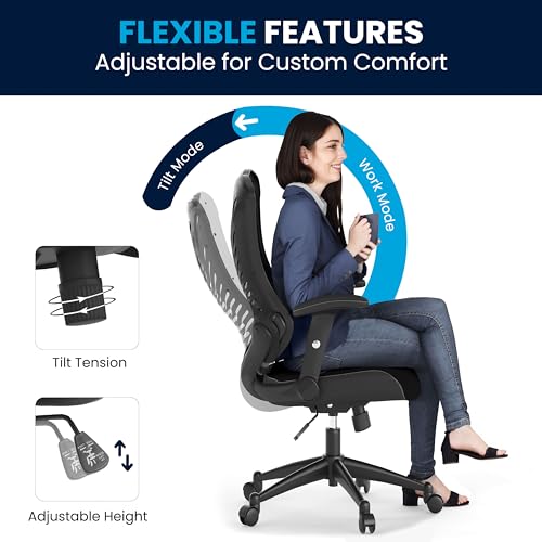 Sedia ergonomica da ufficio, con schienale di supporto a rete, schienale alto, seduta regolabile in altezza e leva di blocco dell’inclinazione, nero, 63,5 x 65,41 x 108,59 cm - Sedia gaming - Immagine 12