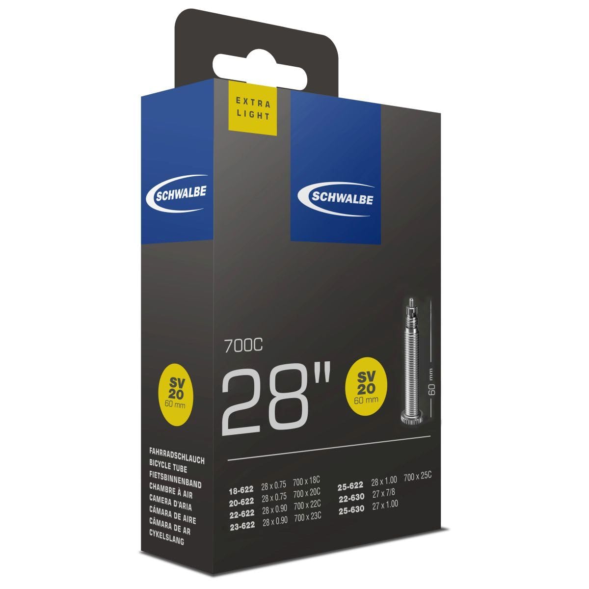 Schwalbe SV20 60mm Extra Light - Inner Tube 700c x 18-25 PRESTA VALVE - Zipp