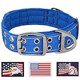 ADITYNA Heavy Duty Dog Collar for Large Dogs - Reflective Royal Blue Collar with Handle for Training, and Walking - Wide, Durable, Comfortable