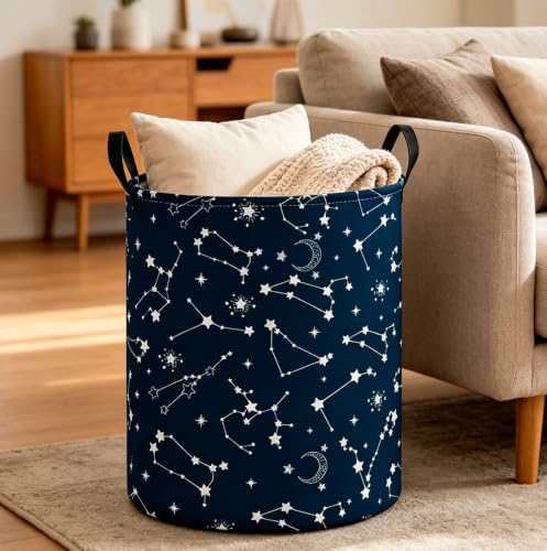 Image of CLOCOR Large Blue Round Laundry Hamper,Waterproof Storage Basket,Gift Basket(Starry Sky)