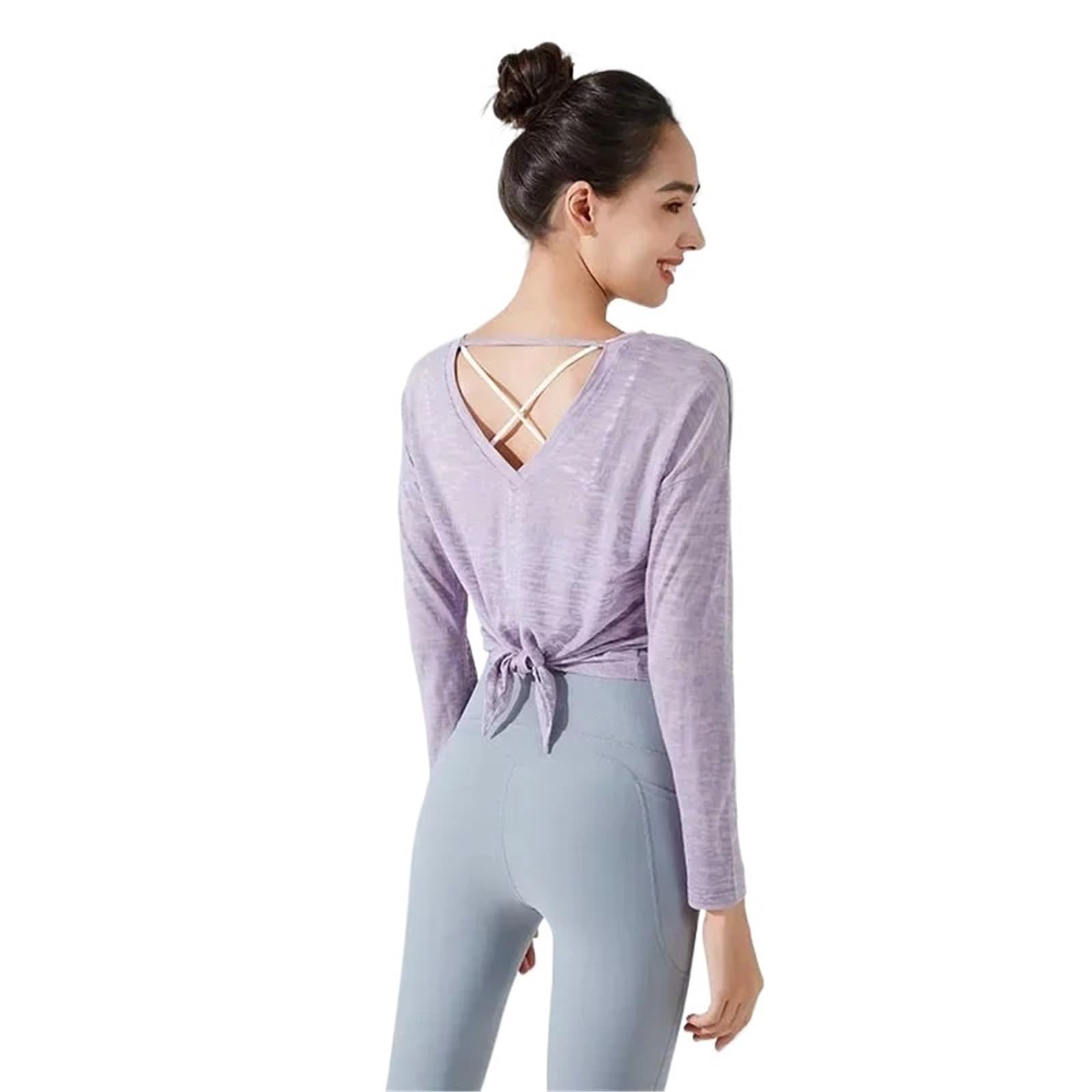Top Yoga Donna Abbigliamento Sportivo Donna Palestra Yoga Trasparente Top Donna Camicetta Fitness a Maniche Lunghe for Pilates Camicie Sportive Larghe da Donna(Purple,L)
