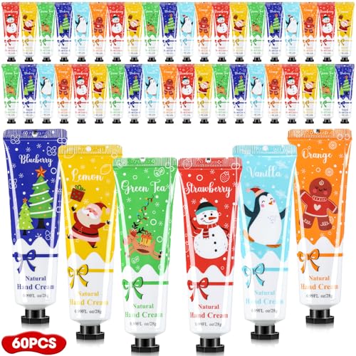 Heigble 60 Pcs Christmas Gifts Hand Cream Bulk for Women Shea Christmas Hand Lotion for Dry Skin Travel Hand Cream Bulk for Men Women Coworkers Christmas Gift Stocking Stuffers, 6 Different Fragrances