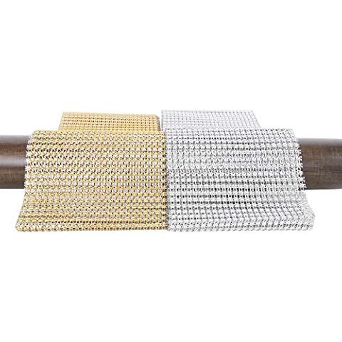 ITIsparkle Diamond Glitter Rhinestone Mesh Ribbon 1 Pcs Silver 4.75" x 2 Yds, 24 Row & 1 Pcs Gold 4.75" x 2 Yds, 24 Row Cover