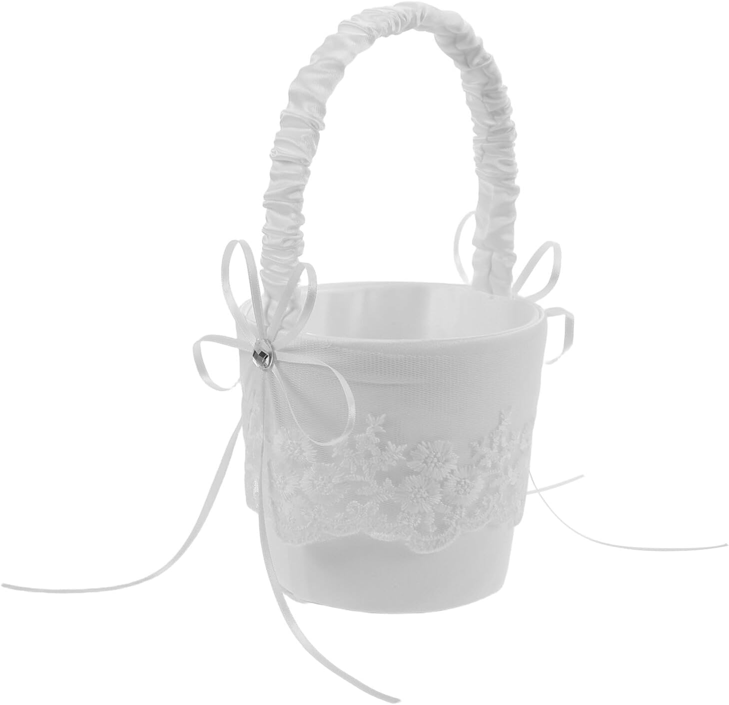 SECFOU White Lace Flower Girl Basket Handheld Small ’s Hand Basket for Wedding Ceremony Party Accessories
