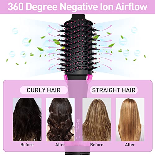 Nicebay Hair Dryer Brush Blow Dryer Brush In One, One Step Hot Air Brush, Negative Ion Hair Brush Blow Dryer And Styler, Blowout Brush Hair Dryer And Volumizer With Ceramic Oval Barrel For Women,Red #TOP2