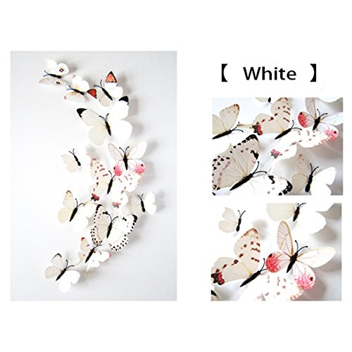 Image of Pindia 12 Pcs 3D Metal Butterfly Wall Stickers for Home Party Wedding Decor (White)