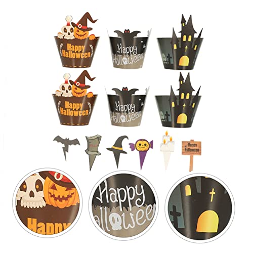 Toddmomy 24 Conjuntos De Cupcake De Inserção De Bolo De Halloween Topper De Cupcake De Casamento Emb