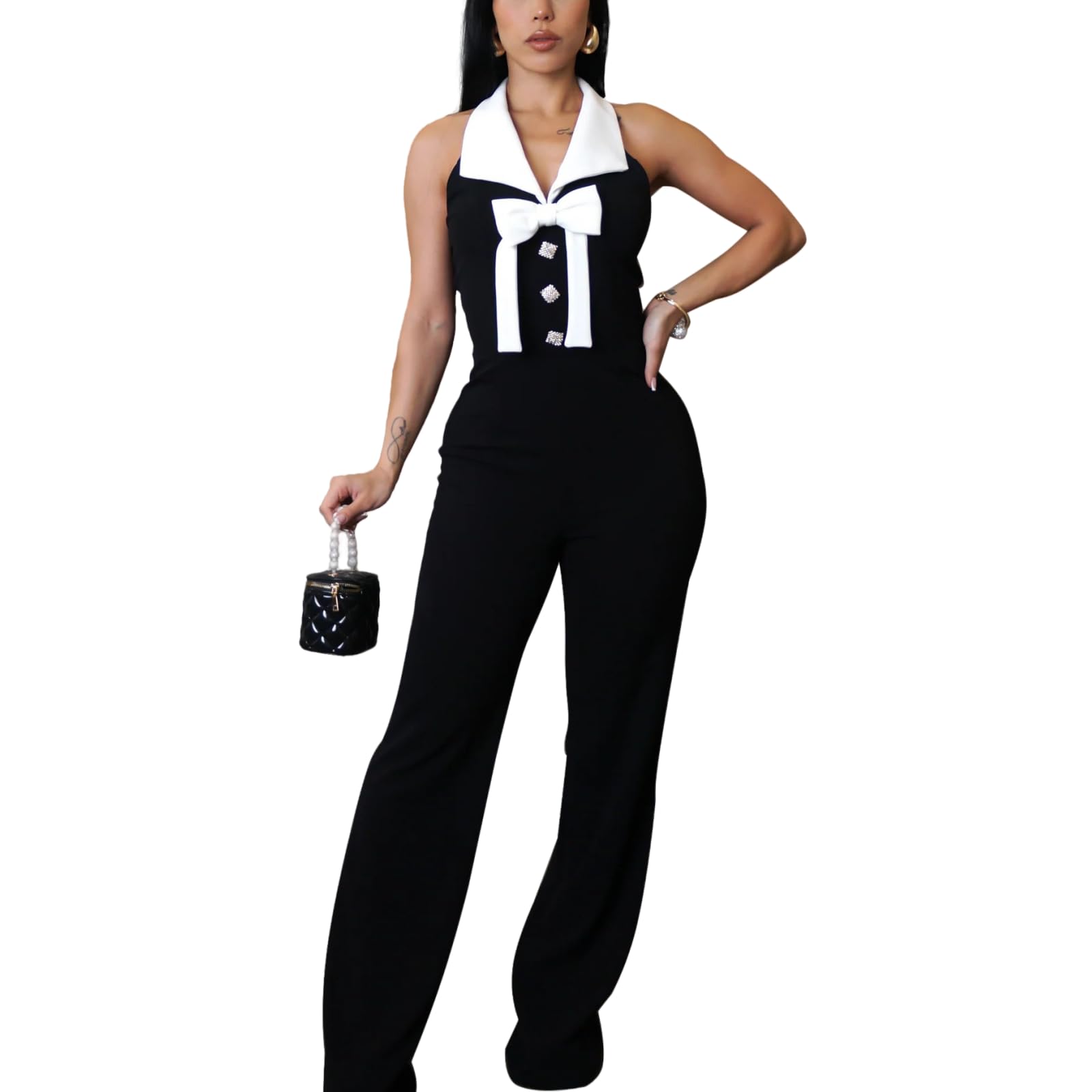 Moonlips Women's elegant jumpsuitsfashionable casual work club wide-leg pants