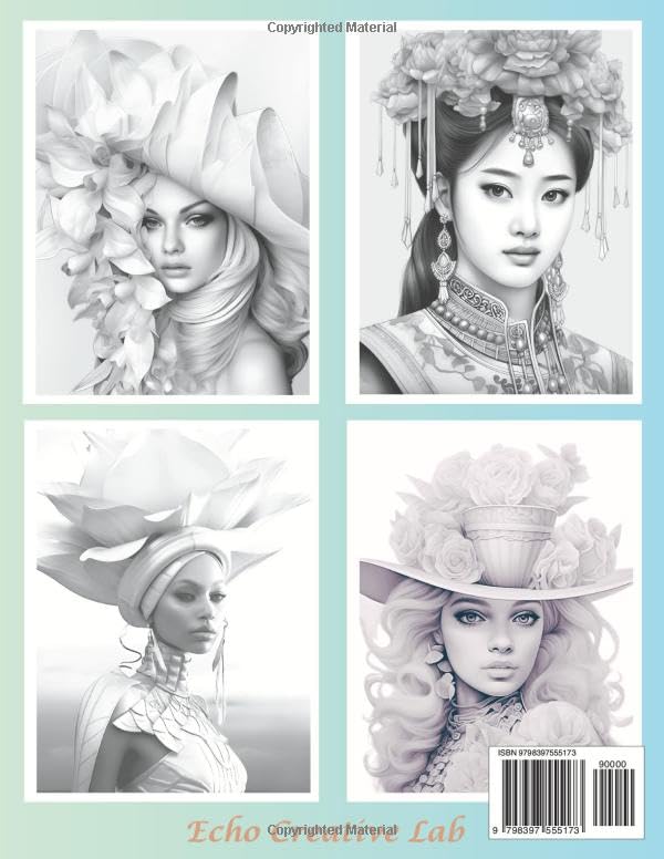 Beautiful Women in Stunning Hats: Grayscale Coloring Book For Adults - Portraits of Beautiful Women in Stunning Hats for Relaxation and Rejuvenation image 3