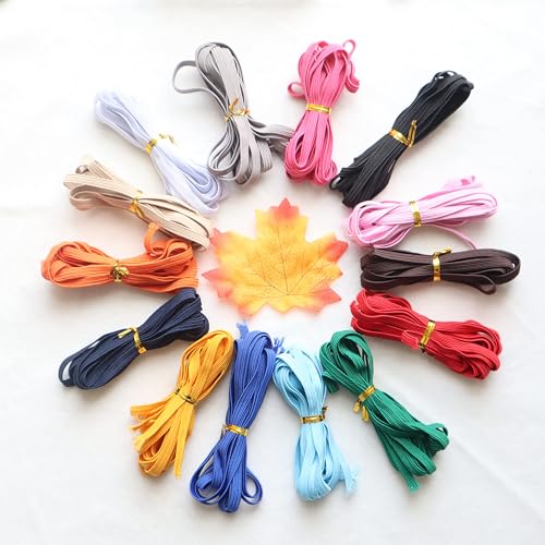 Elastic Bands Phinicco 16 Colors 52 Yards 1/4 Inch Elastic for Sewing Masks, Headbands, Hair Bands, Shorts Waist, Shoe Laces, Wigs, Bracelets, Crafts DIY Projects(16 Colors 3m per Color)