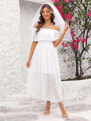Image of Atnlewhi Womens Vintage Lace Floral Off Shoulder Elegant Swing Dresses A-line Mini Dress for Party Cocktail Wedding