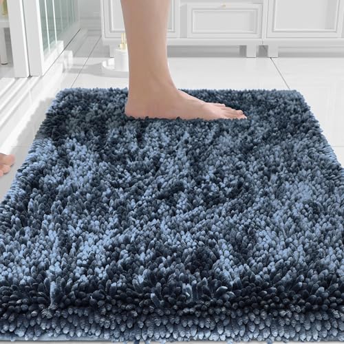 Image of Yimobra Chenille Bathroom Rugs Non Slip, Extra Thick Soft Absorbent Bath Rug, Machine Washable Quick Dry Bath Mat for Bathroom Floor, Tub and Shower, Home Decor Accessories, 24x17, Light Blue