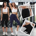 Capri Leggings Damen High Waist 3/4 Sport Leggins mit Taschen Blickdicht Kurze Sporthose Elastische Sportleggins Schwarz 7/8 Hose Sommer für Yoga Gym Fitness – Bild 4