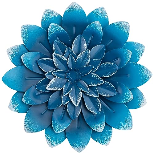 Everydecor Succulent Metal Flowers Wall Decor – Blue, Hand Painted, 3D Flower Art Decoration for Living Room, Bedroom, Kitchen, Bathroom - Floral Decor for Indoor & Outdoor Use