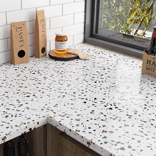 Image of Self Adhesive Marble Wallpaper Kitchen Oil Proof & Waterproof Wallpaper for Cabinet Makeover, Almirah, Plastic & Tabletop, Wardrobe (60x200cm) (White dot Multi)