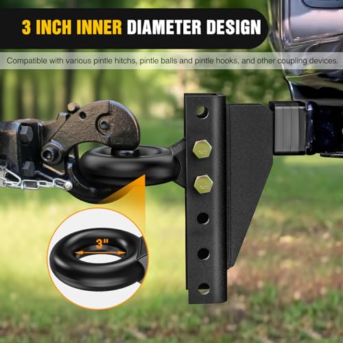 Image of Nilight Heavy Duty Pintle Hitch Lunette Ring Tow Eye,3 inch ID, 26,455 lbs(12T) Capacity,Black Powdercoat,Trailers and Towing Accessories