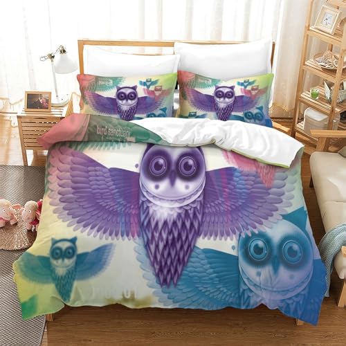 Housse de couette hibou 3D en microfibre thermorégulatrice avec zip invisible - 3