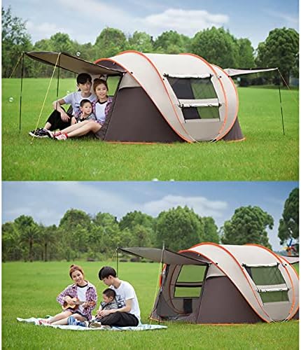 タープ＆前室付ファミリーキャンプ 5人用プレミアムワンタッチテント ポーチ付きキャンプ用テント、自動インスタントファミリーキャンプテント 2秒セットアップポップアップテント - 2つの大きなドアと2つ